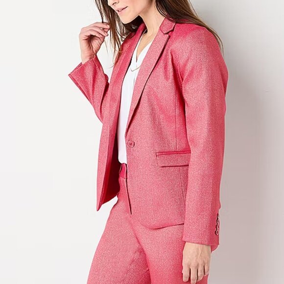 NEW! Liz Claiborne "Kate" Shine Blazer in Metallic Frozen Berry Size 18 Petite - Picture 2 of 10